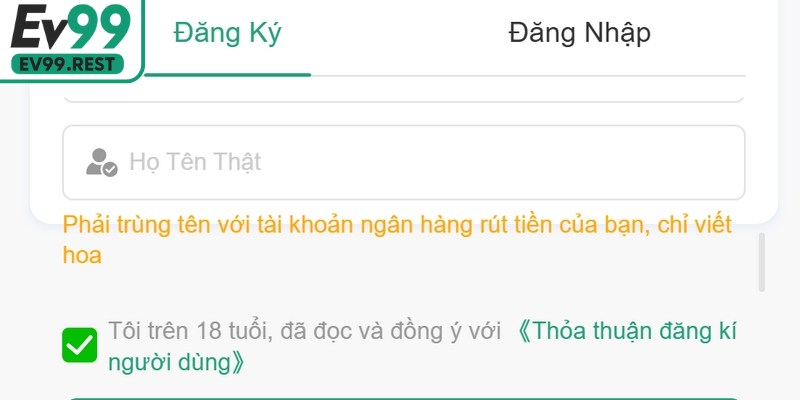 Lỗi thường mắc khi đăng ký tài khoản tại EV99