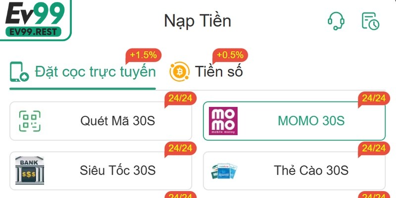 Ưu điểm khi thực hiện nạp tiền EV99 