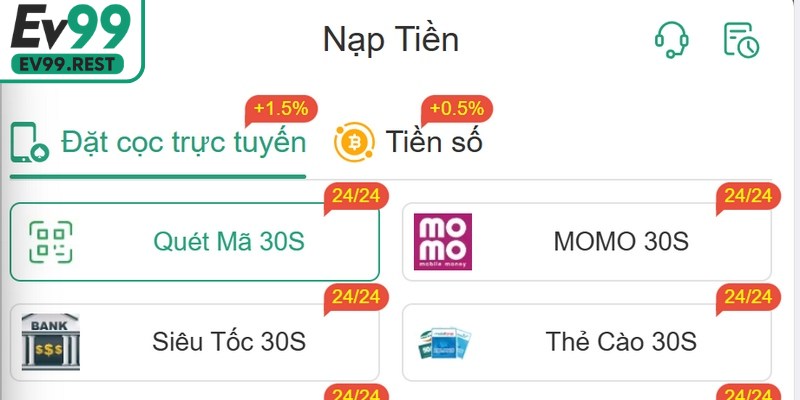 Cần lưu ý các vấn đề gì khi nạp tiền EV99